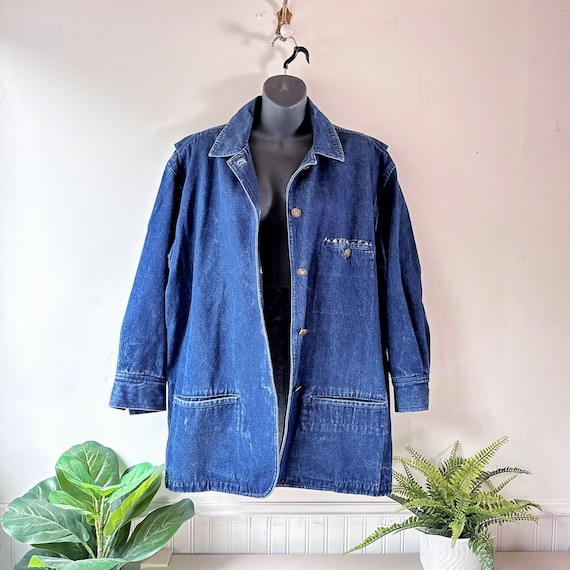 Vintage 1980s Jones New York Denim Jacket, Retro Polka Dot Silk