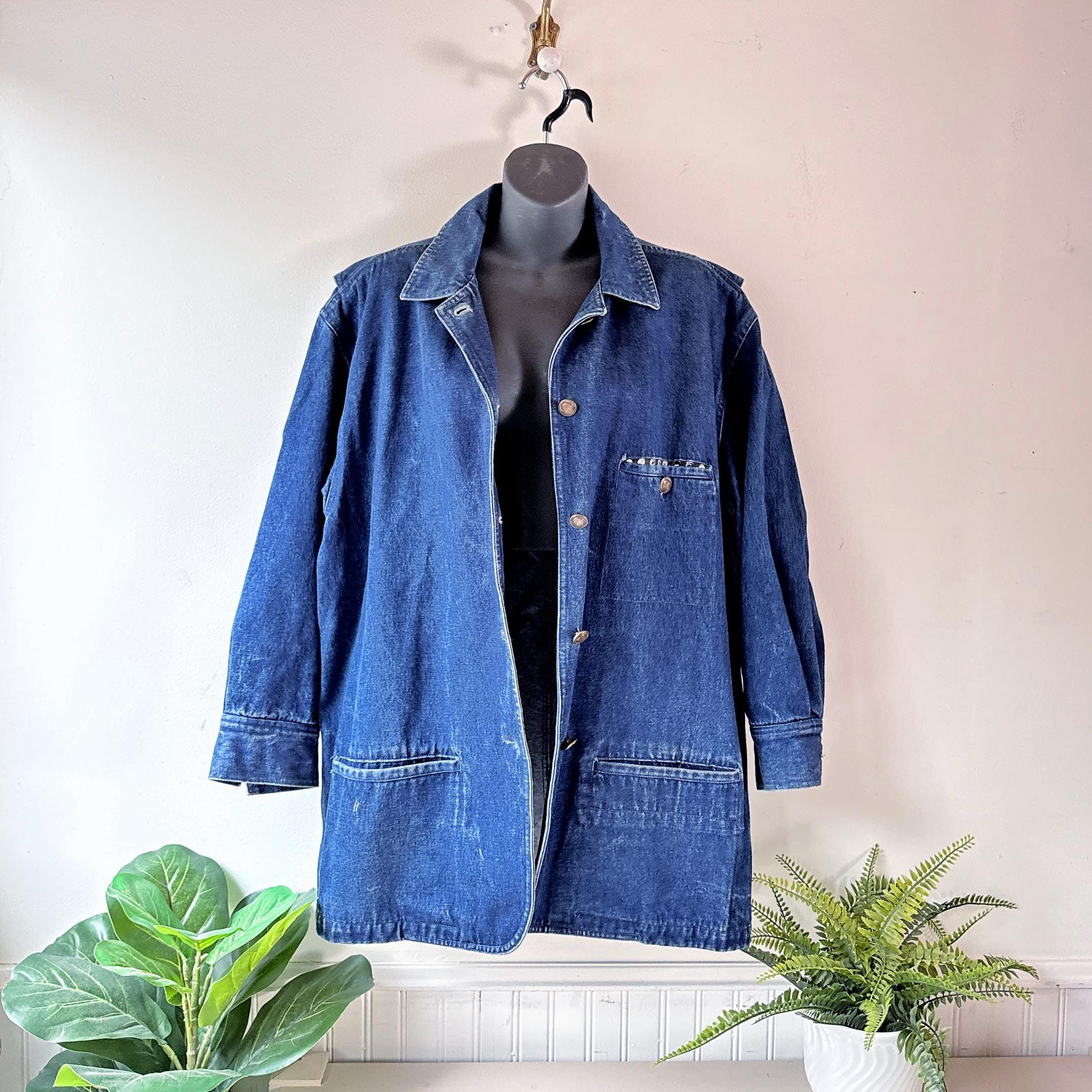 Vintage 1980s Jones New York Denim Jacket, Retro Polka Dot Silk