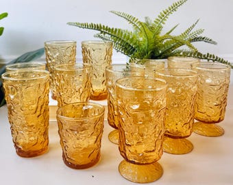 Set of 4 Vintage AMBER Glassware, Indiana Glass WHITEHALL Round Tumbler, Drinking  Glasses, Mid Century Modern Footed Honeycomb Ice Tea Glass - Etsy