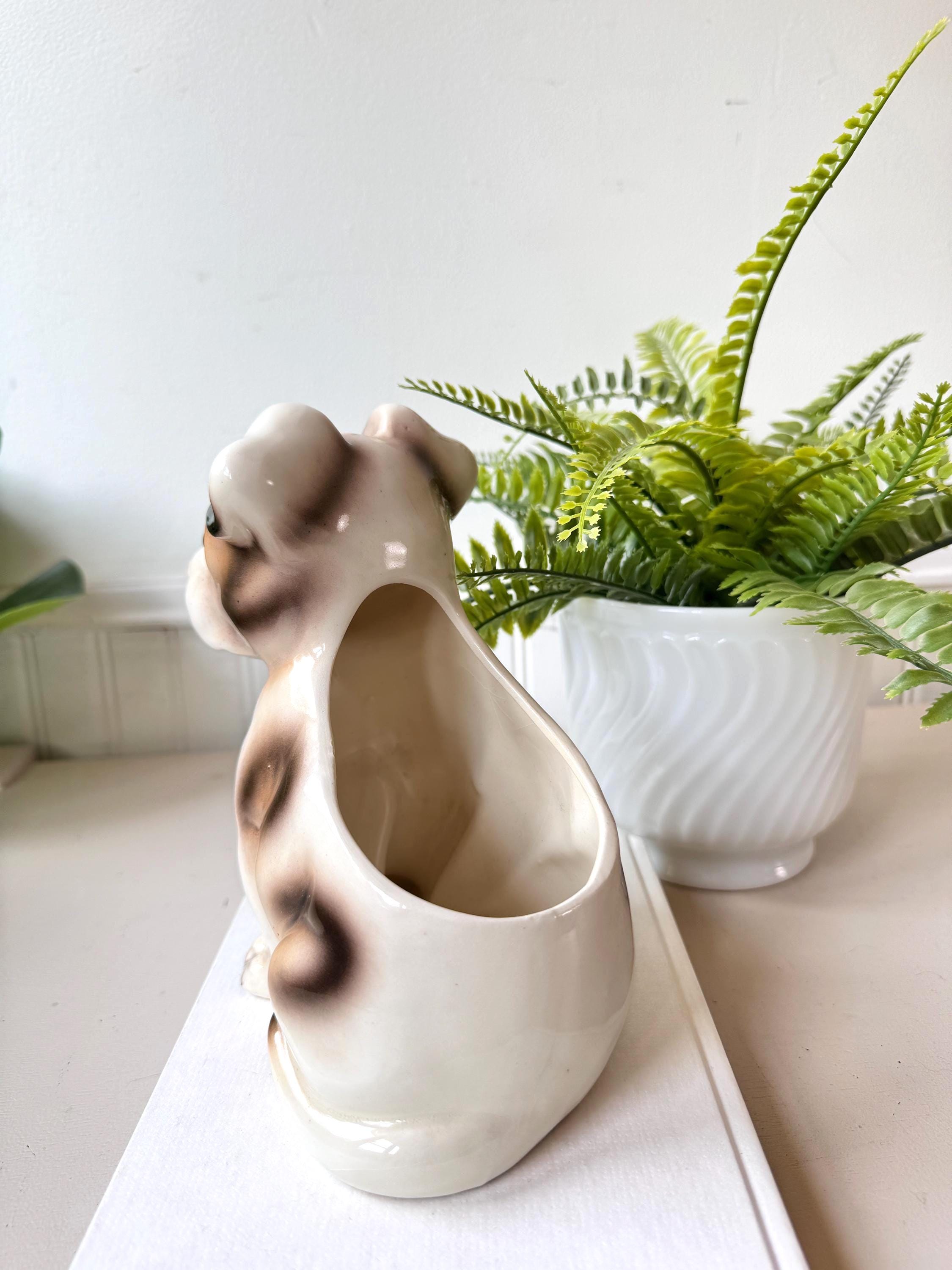 Vintage 1950s Lefton Ceramic Puppy Dog Planter, MCM Mid Century