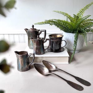 RARE 1950s Silverplate Hotelware Lot, German Rheinhotel & Gaststätte Schrupp, MCM Mid Century Serving Coffee Set + Drip Filter, Flatware
