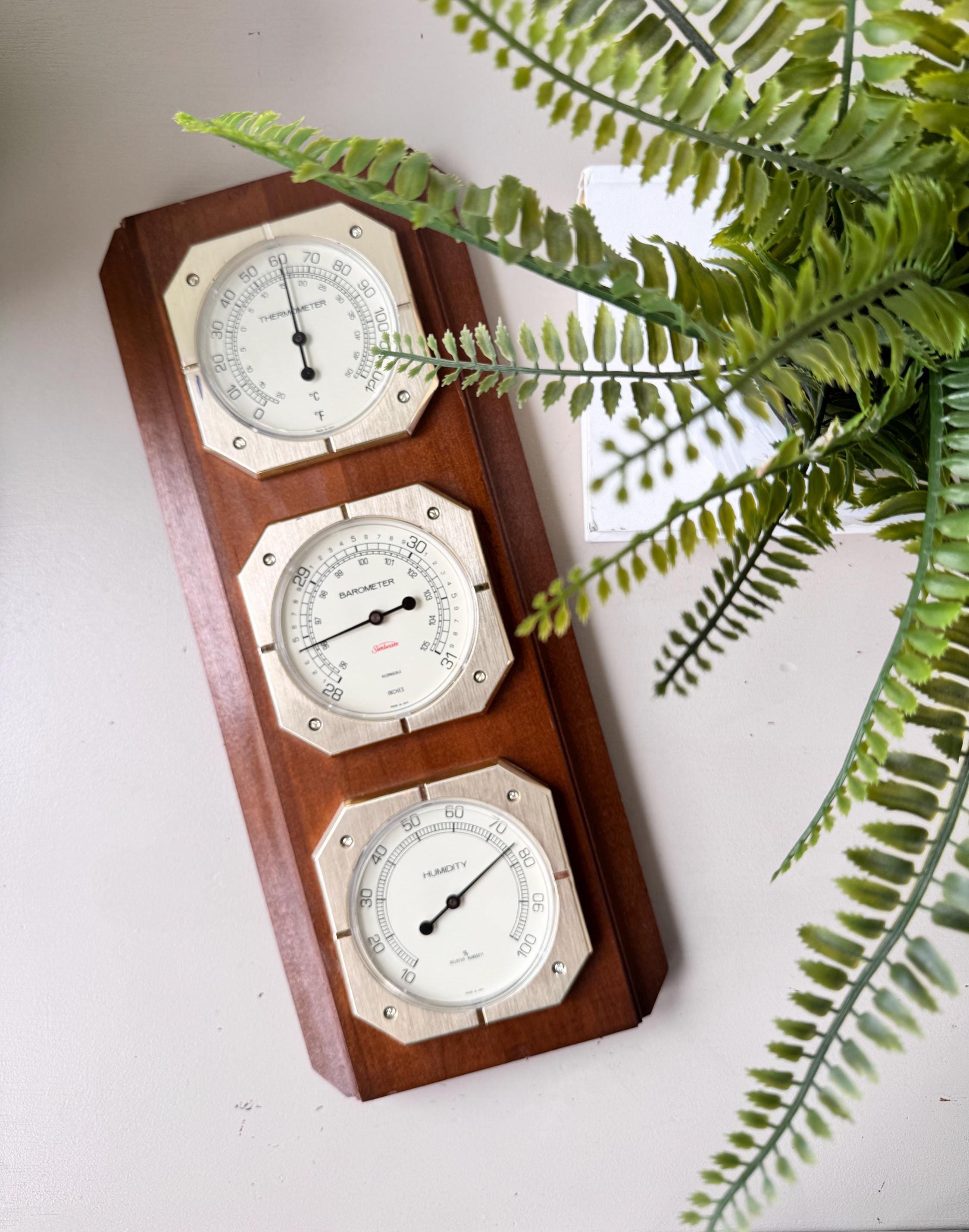 Vintage 1970s Sunbeam Weather Station, Thermometer, Barometer