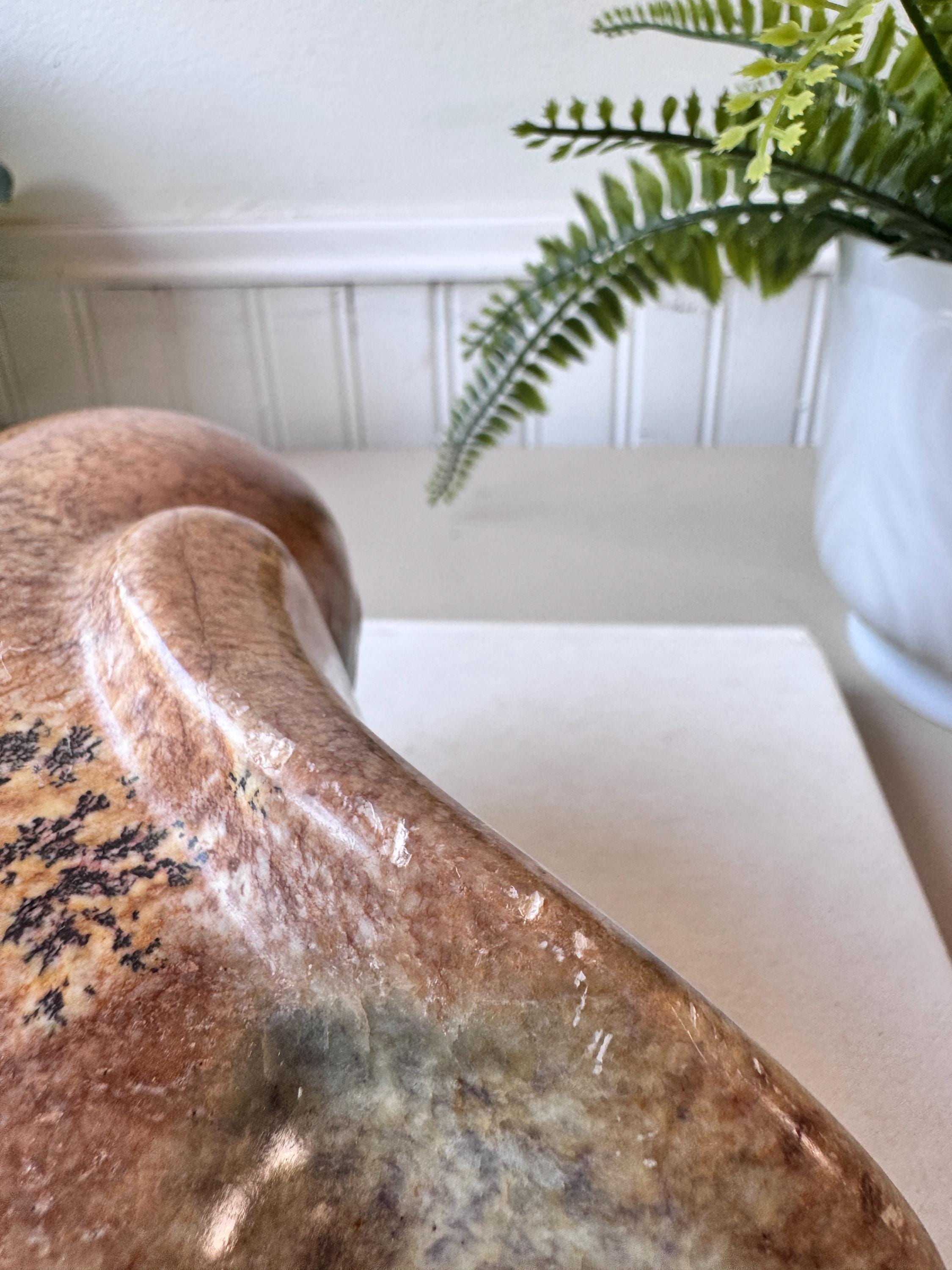 Vintage 1970s Hand Carved Soapstone Owl Sculpture, MCM Mid Century