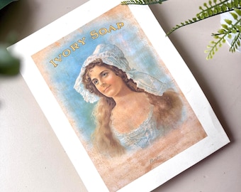 Impresión publicitaria de jabón Ivory, retrato victoriano vintage de principios del siglo XX de Procter & Gamble para pared.