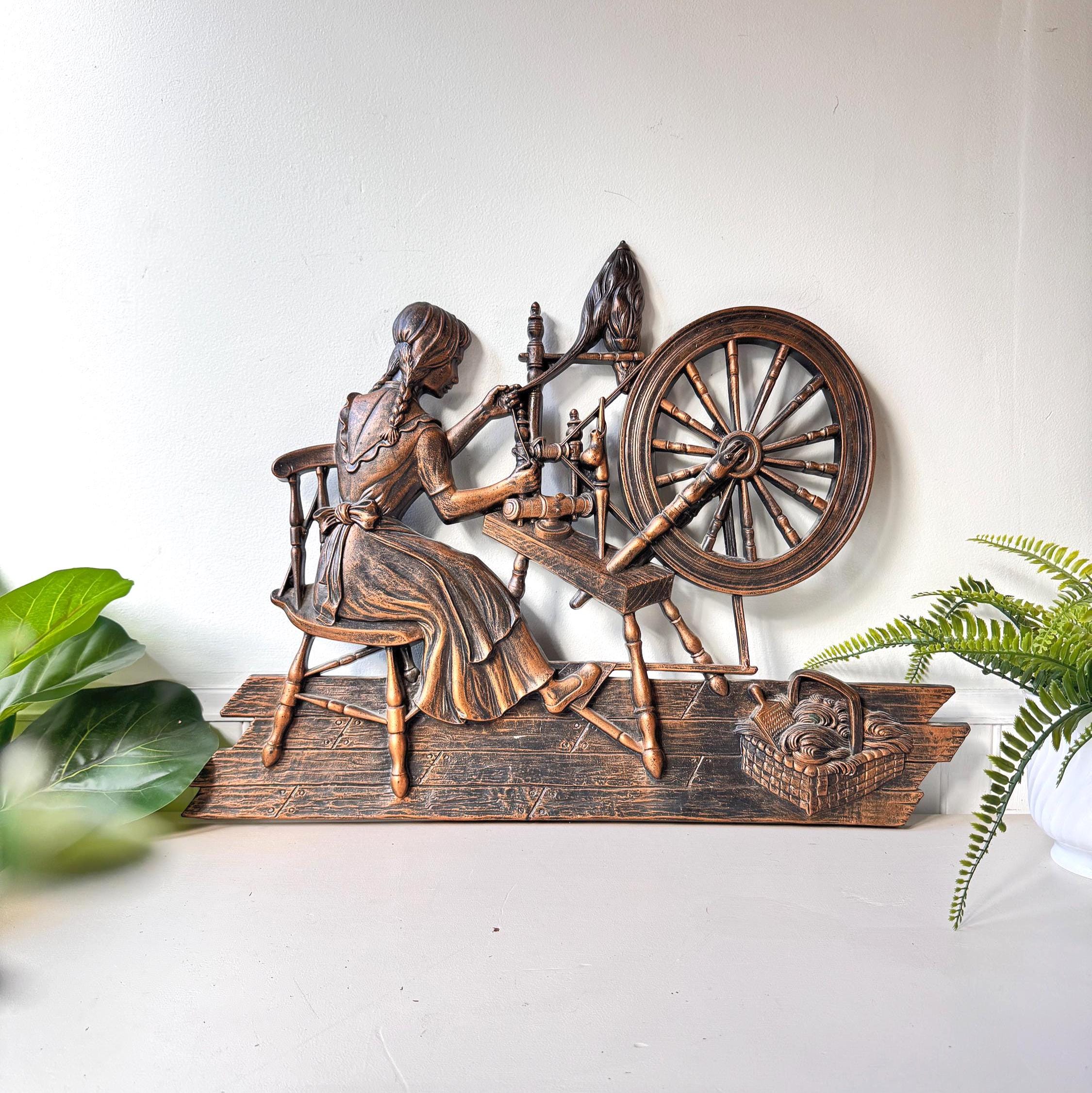 ヴィンテージオブジェ Vintage 1970s Coppercraft Spinning Wheel Wall Hanging, MCM Mid