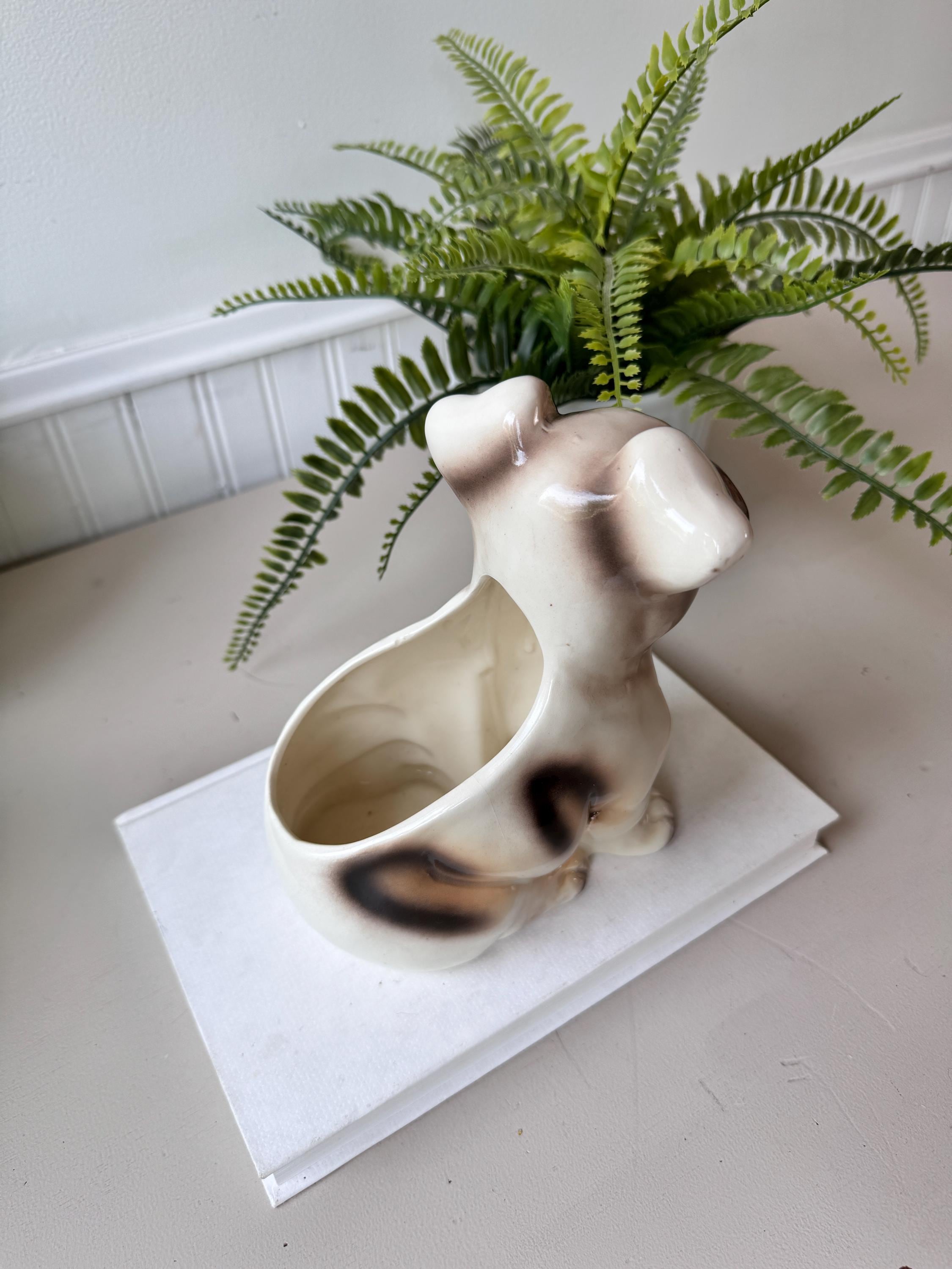Vintage 1950s Lefton Ceramic Puppy Dog Planter, MCM Mid Century