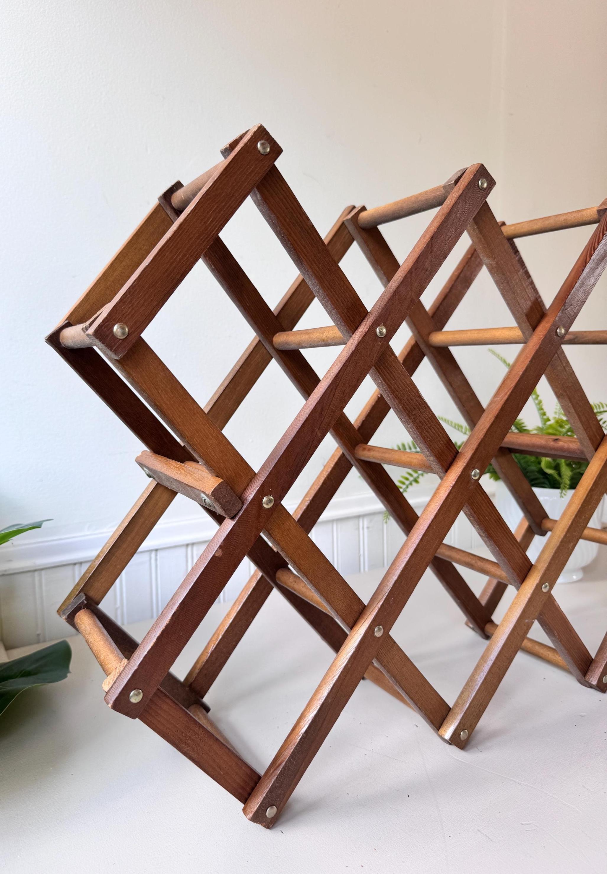 Vintage 1970s Wooden Expandable Wine Rack, MCM Mid Century Folding