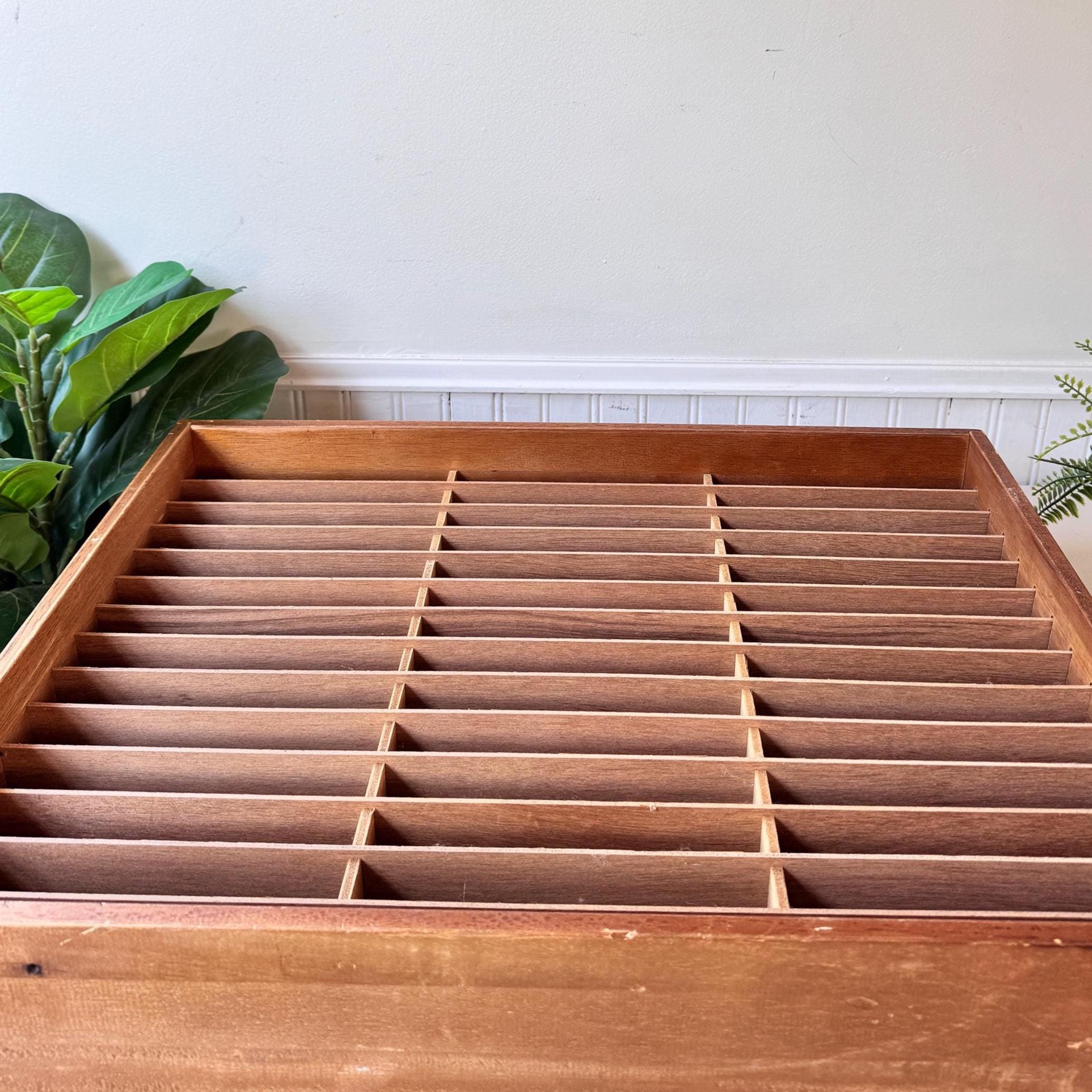 Vintage 1960s Wooden Printer Tray Display Shelf, MCM Mid Century