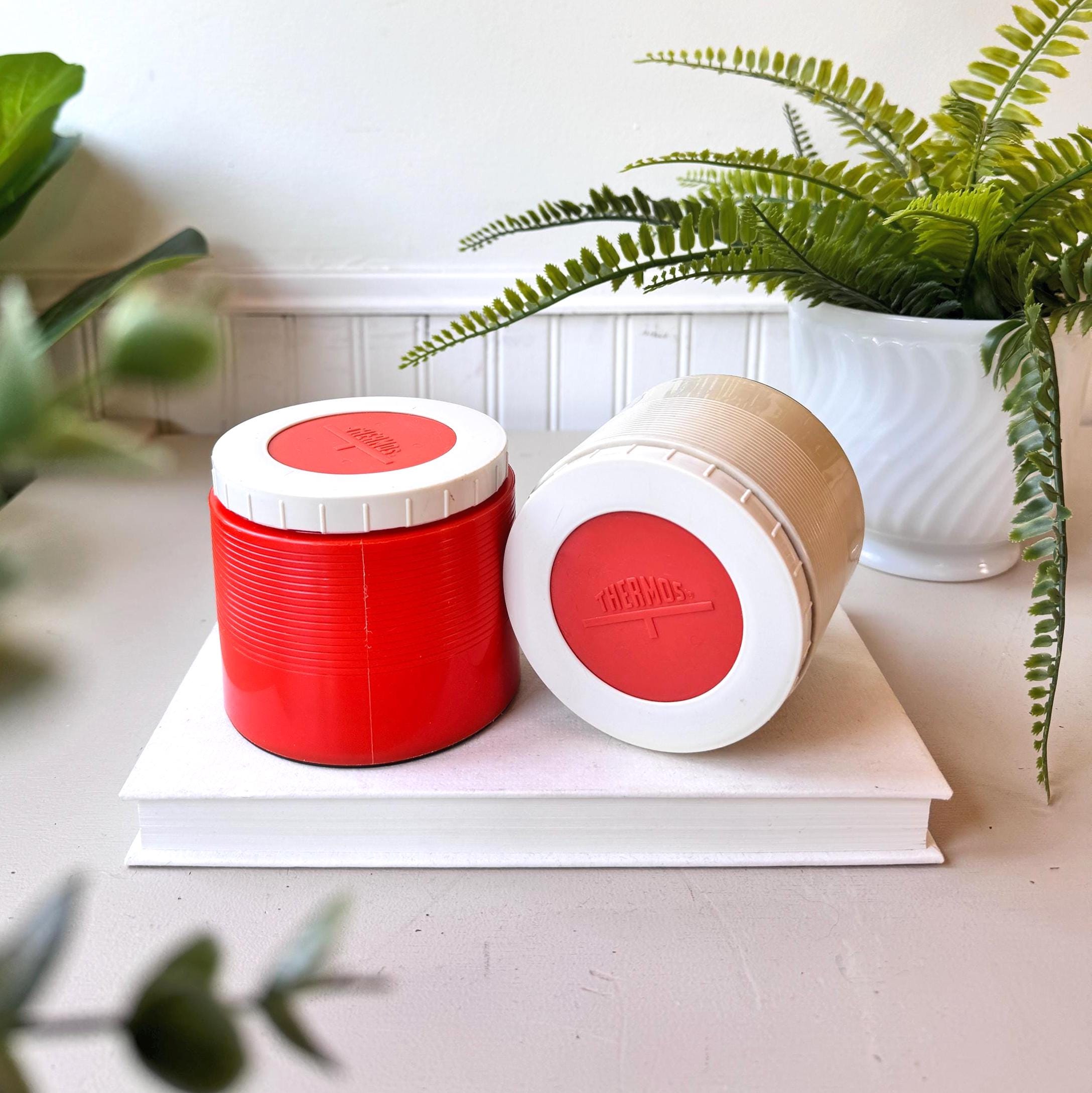 Vintage 1970s Thermos Insulated Food Jar Set of 2, MCM Mid Century 