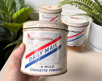 Vintage 1950s Tobacco Daily Mail Tins, Set of 3, 65 Cents, Canada, MCM Mid  Century Cans, Antique Tobacco Tins, Midcentury Home Decor