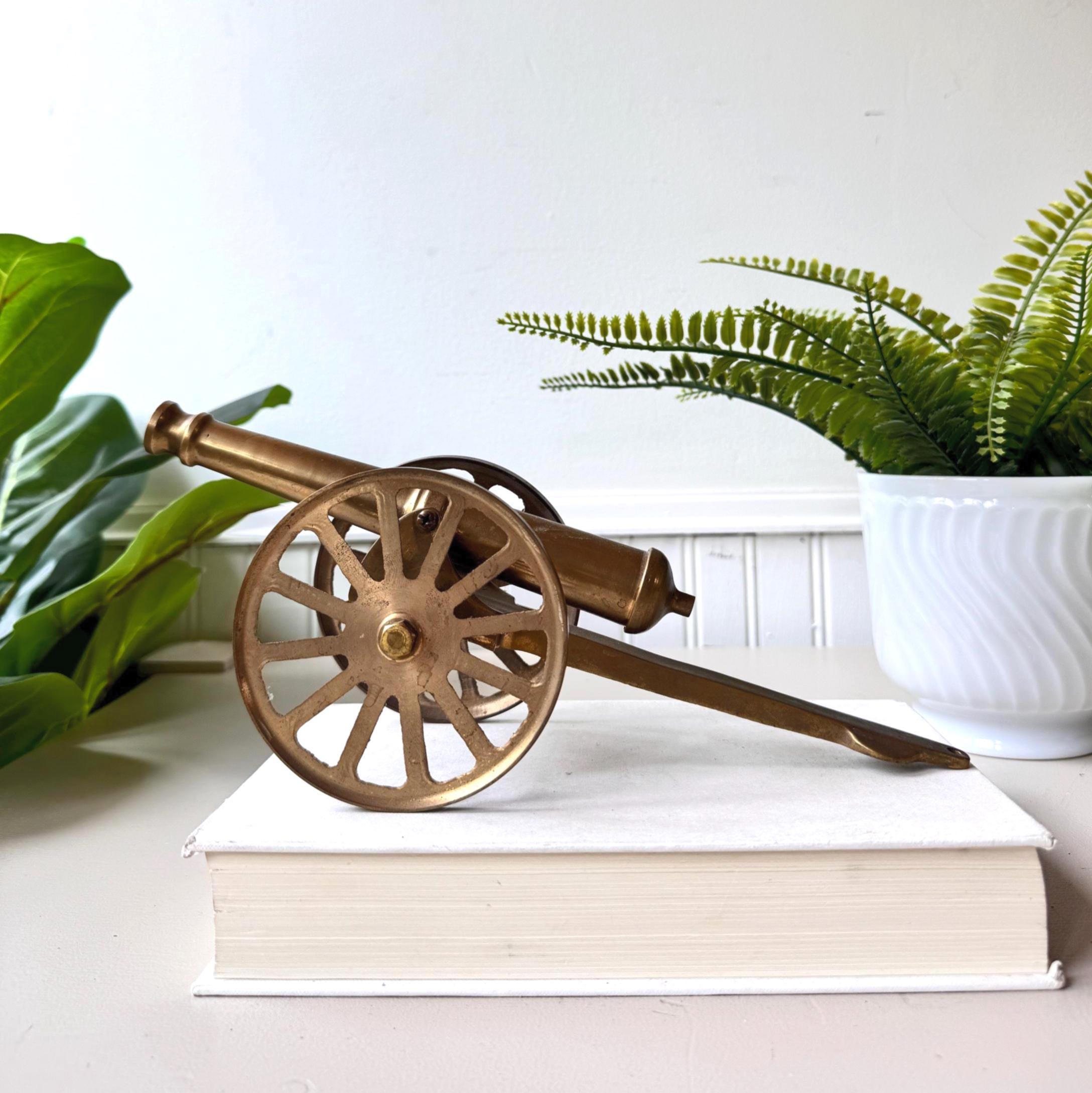Vintage 1960s Brass Cannon Figurine, MCM Mid Century Military