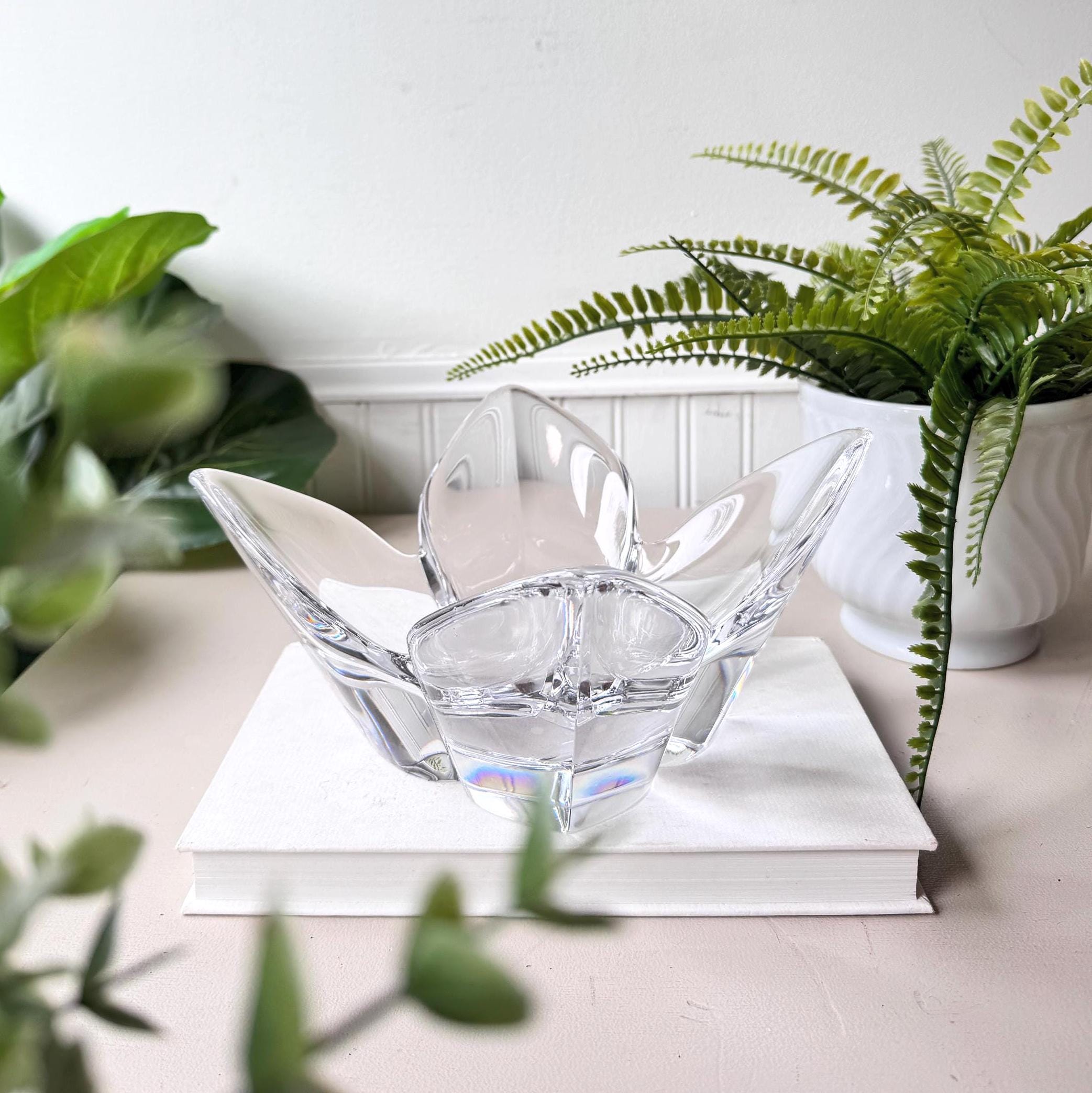 Orrefors Sweden Crystal Lotus Bowl, Vintage 1970s Scandinavian Art