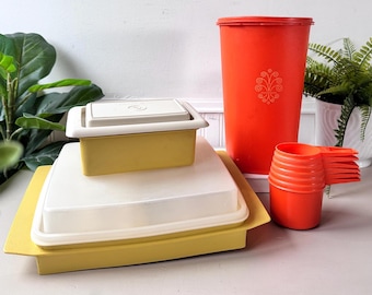 Vintage 1970s Tupperware Kitchen Storage Set of 14, MCM Mid