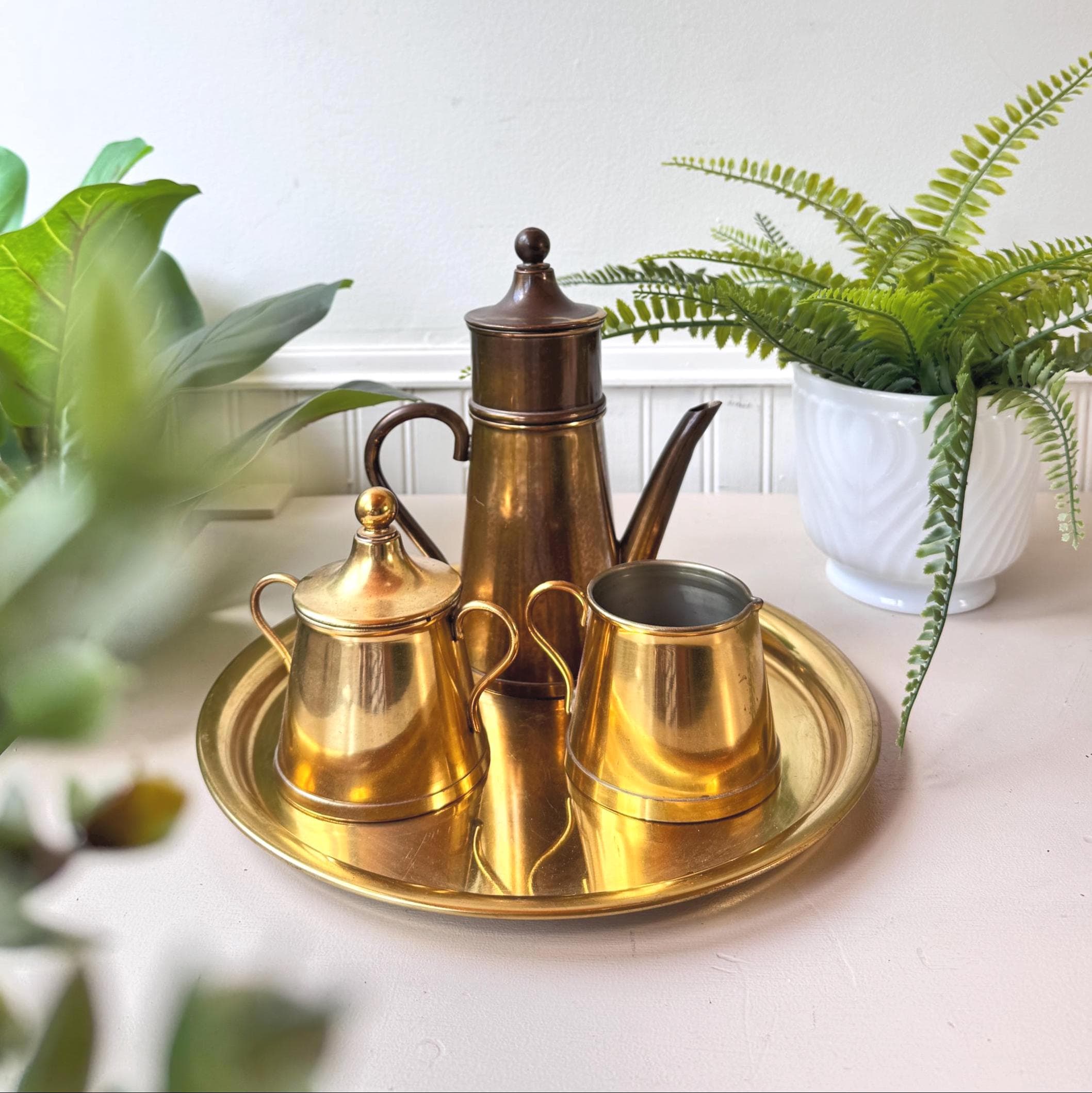 RARE Vintage 1960s Dutch Brass Coffee Set, Made in Holland, MCM