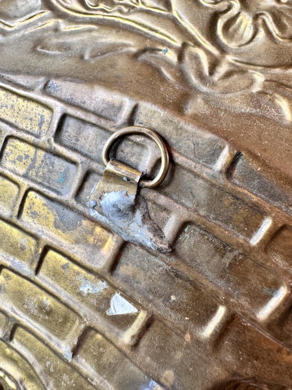 Vintage 1970s Repoussé Brass Wall Plate, MCM Mid Century Embossed