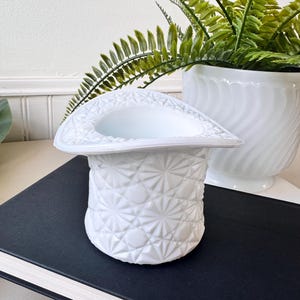 Vintage 1950s Fenton Glass Daisy & Button Top Hat Candy Dish or Vase, MCM Mid Century Pressed Molded White Milk Glass Decorative Dish, USA