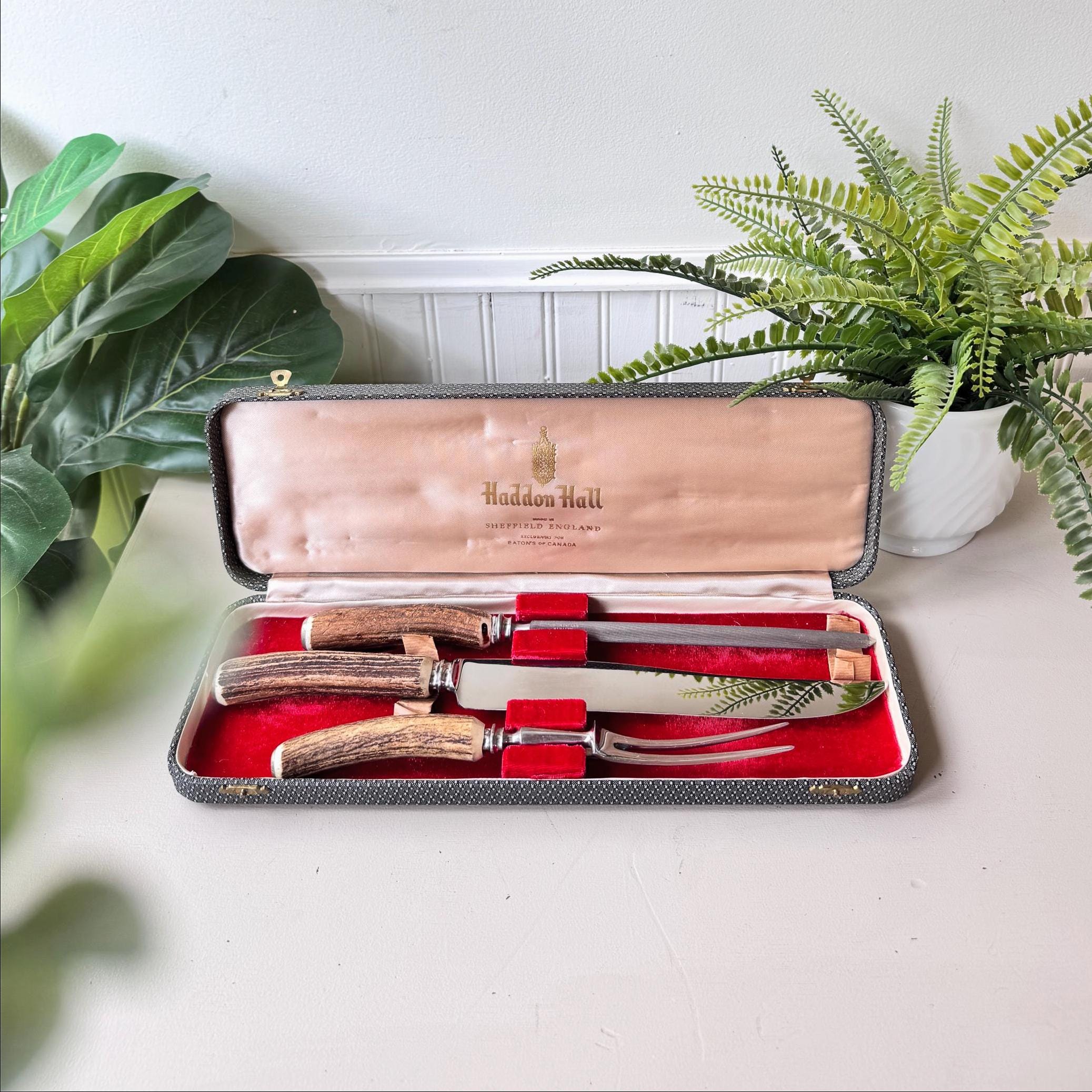 Vintage 1950s Antler Haddon Hall Carving Set, MCM Mid Century