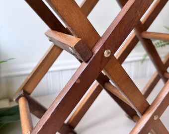 Vintage 1970s Wooden Expandable Wine Rack, MCM Mid Century Folding