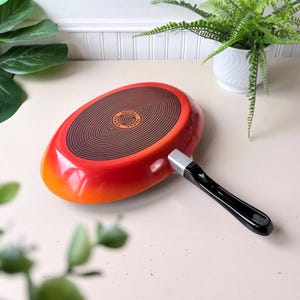 T-Fal Französisch Oval Bratpfanne, Vintage 1970er Jahre MCM Mid Century Frankreich Orange Antihaft-Pfanne, selten