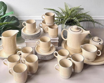 Poole Broadstone Pottery Coffee & Tea Service Set of 30, Vintage 1970s MCM Mid Century Modern Stoneware, England