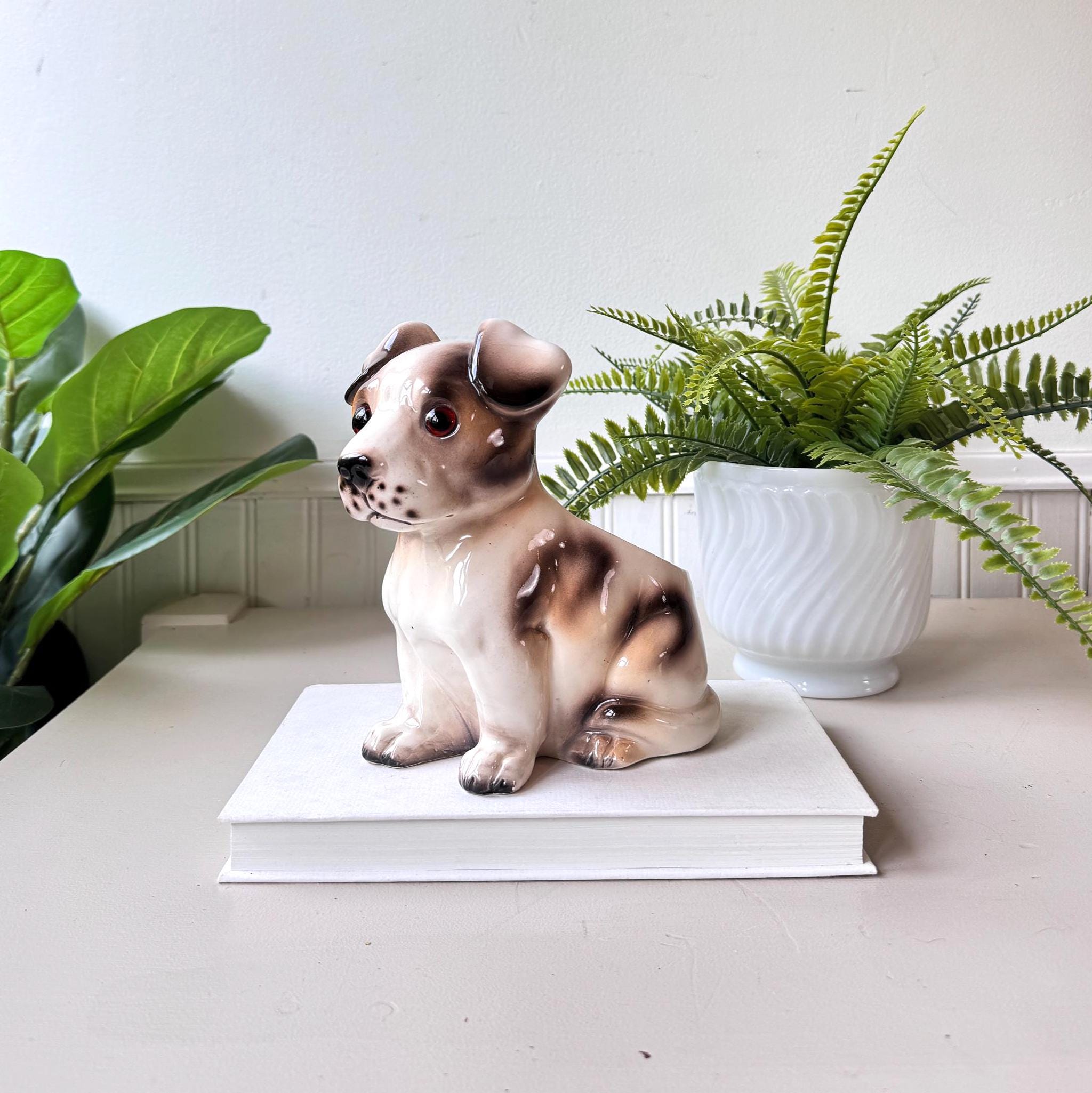 Vintage 1950s Lefton Ceramic Puppy Dog Planter, MCM Mid Century