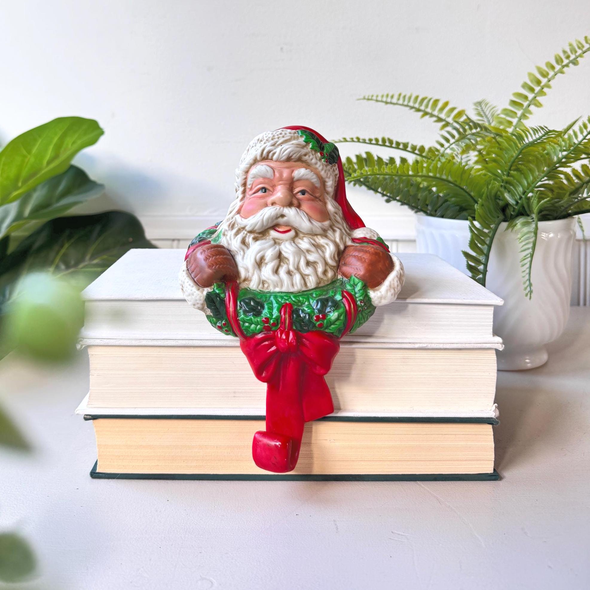 Père Noël Céramique Vintage – 23 Cm – Avec Cadeaux – Fausse Fourrure – Bon état
