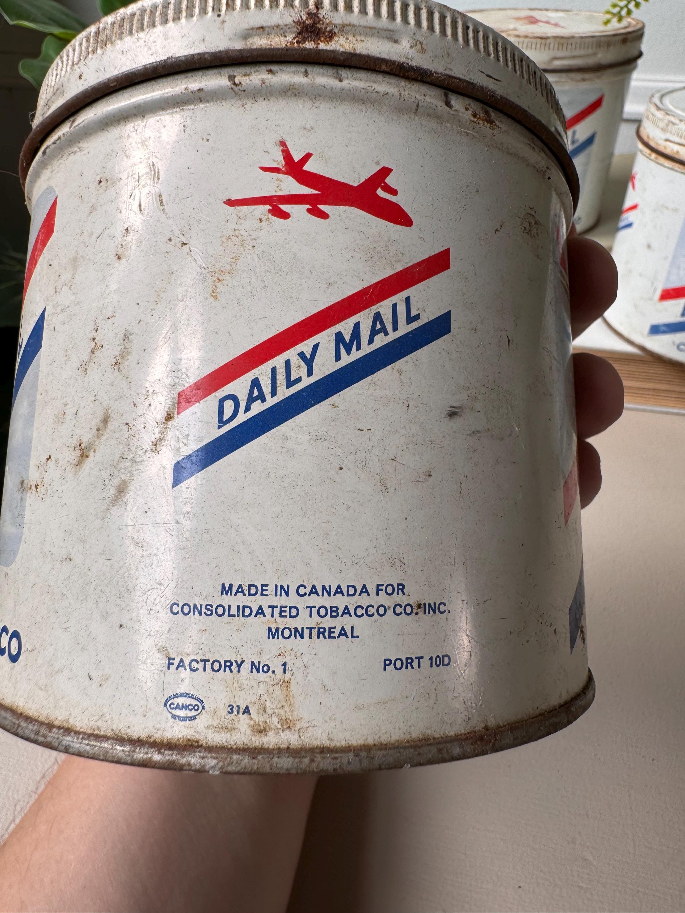 daily mail tobacco tin Vintage 1950s Tins, Set of 3, 65 Cents, Canada, MCM Mid Century Cans, Antique Tobacco Tins, Midcentury Home Decor VINTAGE ADVERTISING EMPTY DAILY MAIL
