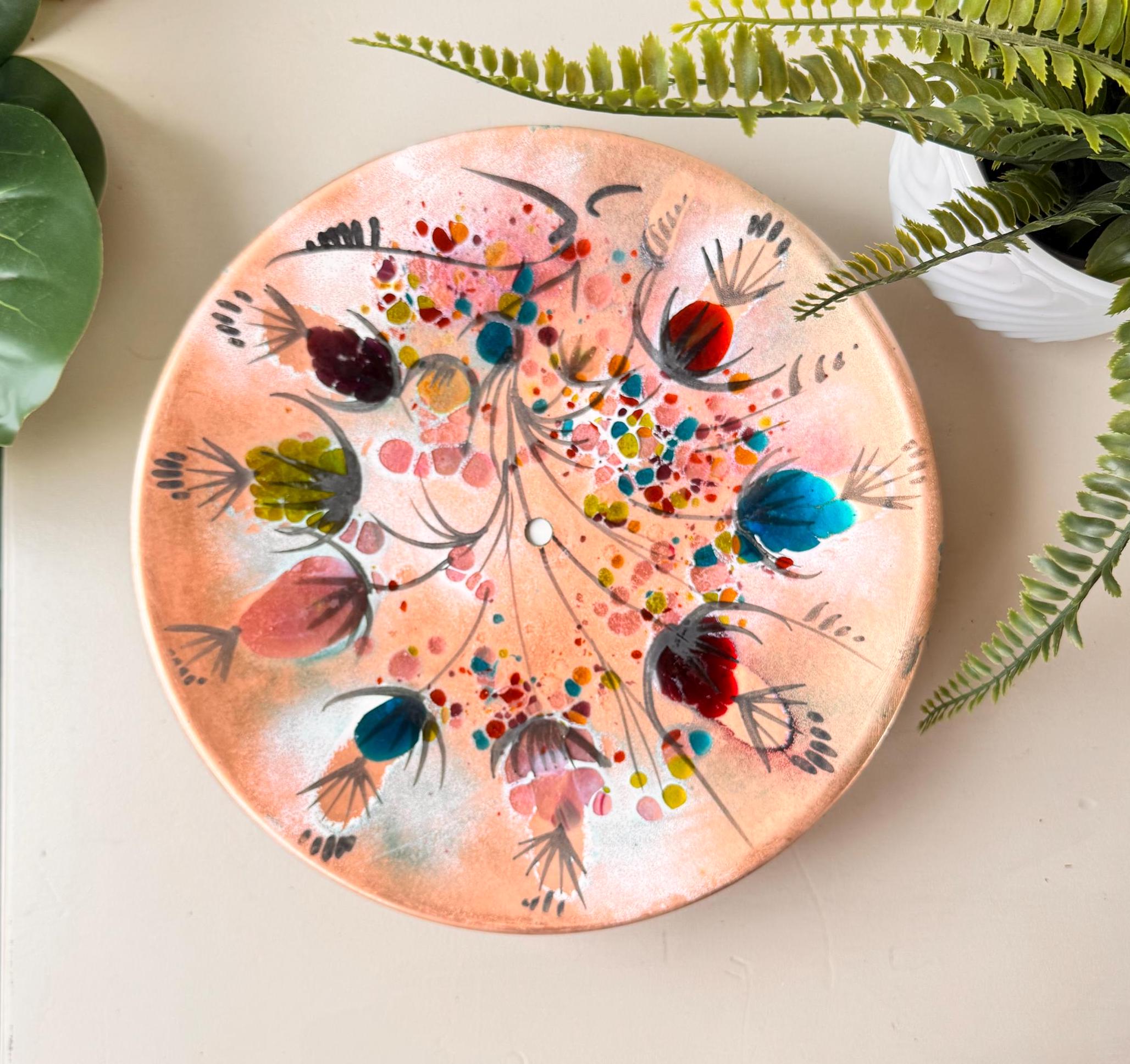 Vintage 1950s California Cloisonne Coloured Enamel Copper Plate by