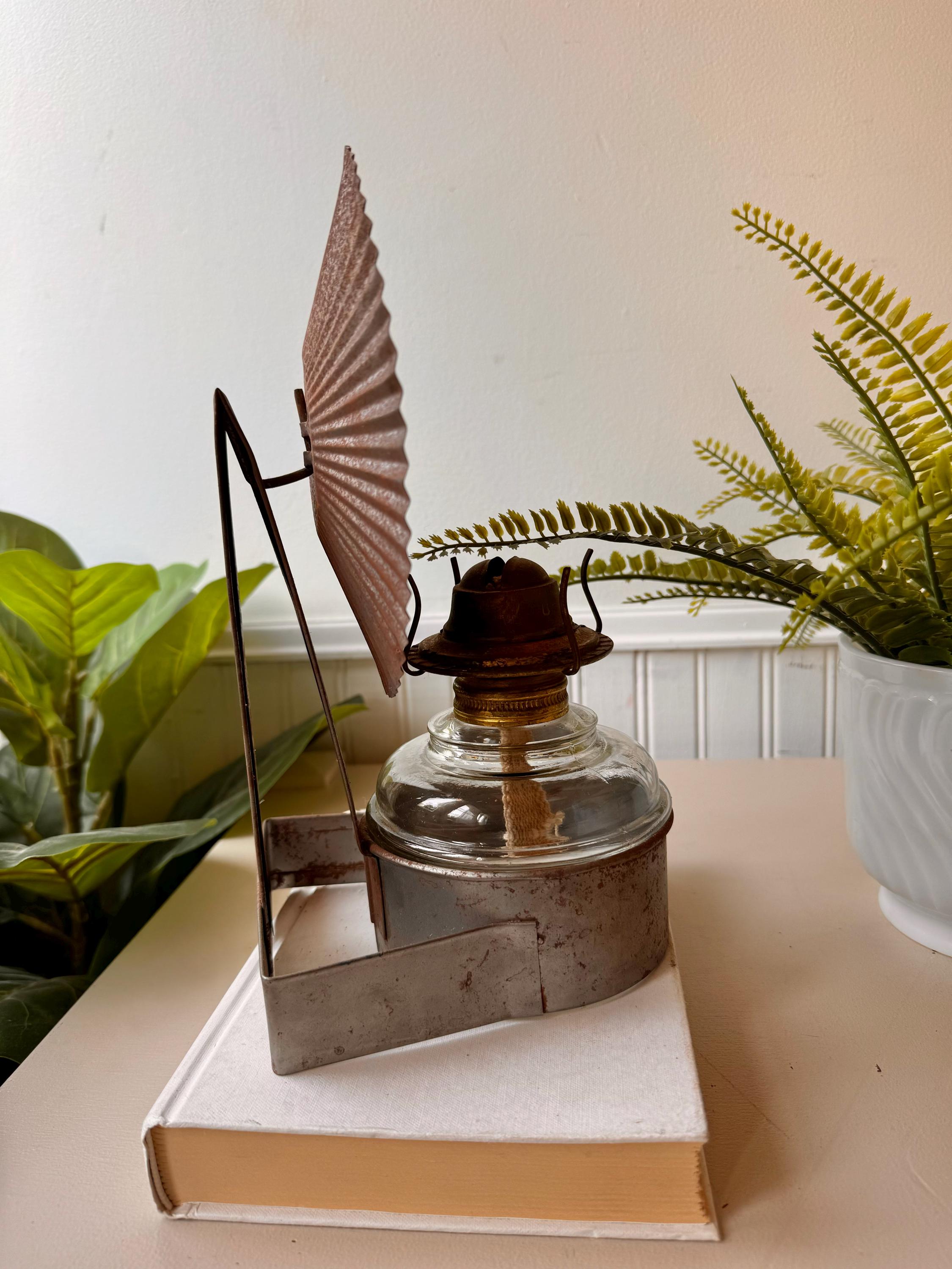 Vintage 1930s Eagle Oil Lamp With Reflector Wall Sconce, Antique