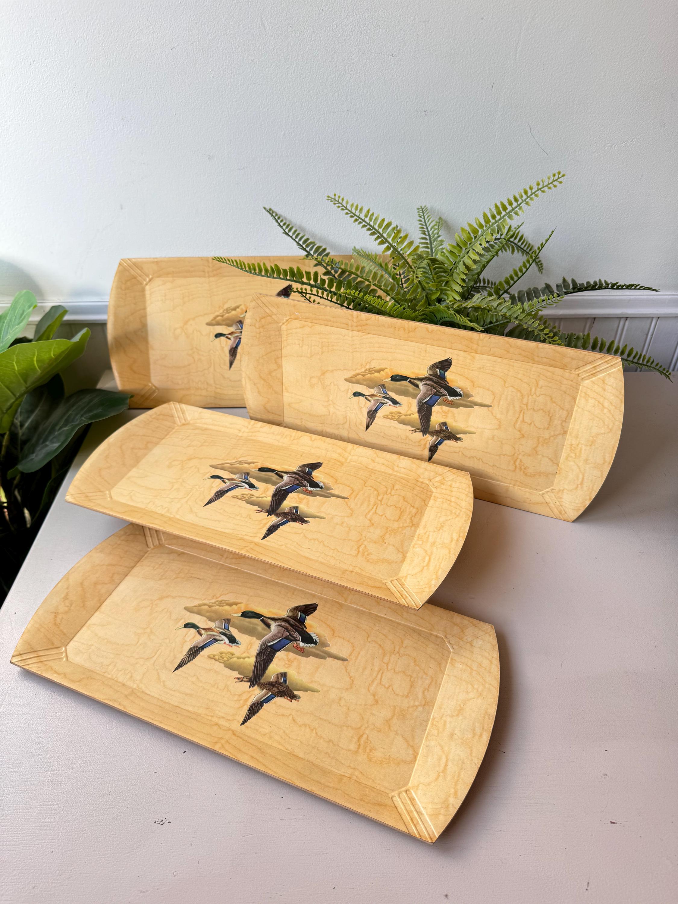 Vintage 1950s Hasko Lithograph Wood Mallard Duck Lap Trays, Set of