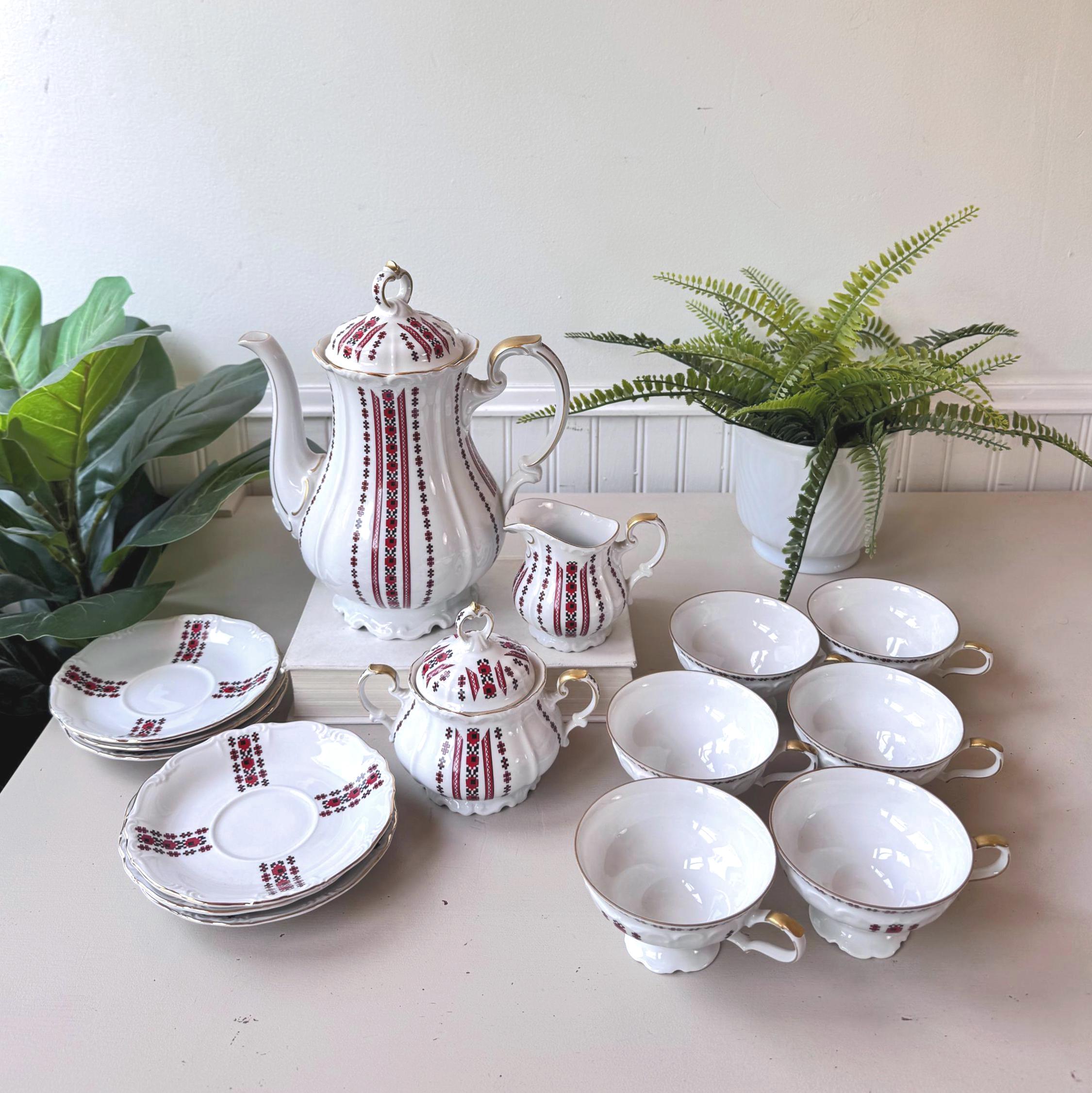 RARE 1950s Edelstein Bavaria Maria Theresia Tea Set of 17, MCM Mid