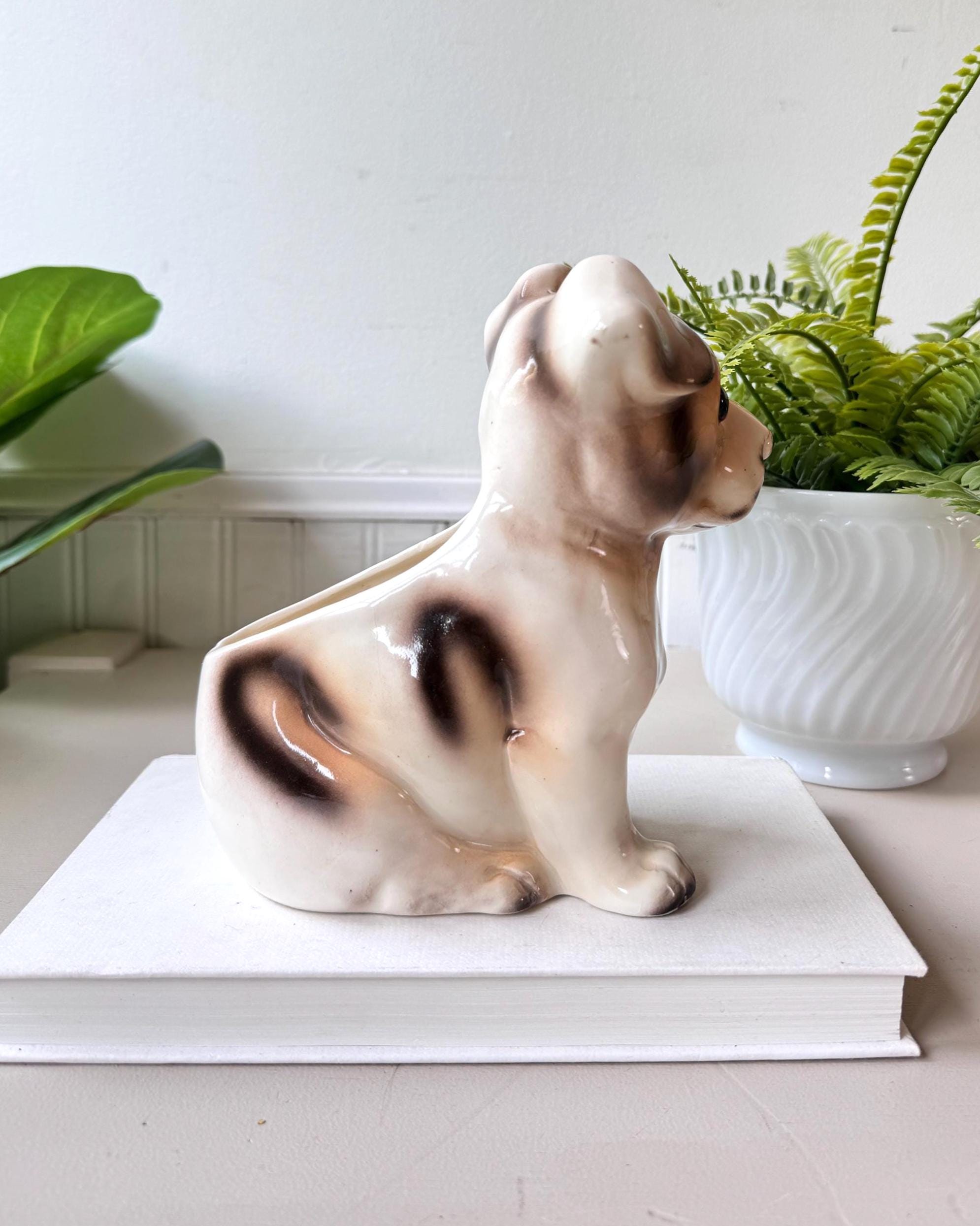Vintage 1950s Lefton Ceramic Puppy Dog Planter, MCM Mid Century