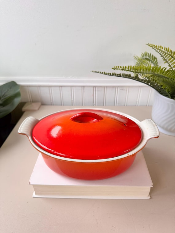 Vintage 1960s Descoware Flame Orange Enamel and Cast Iron Dutch