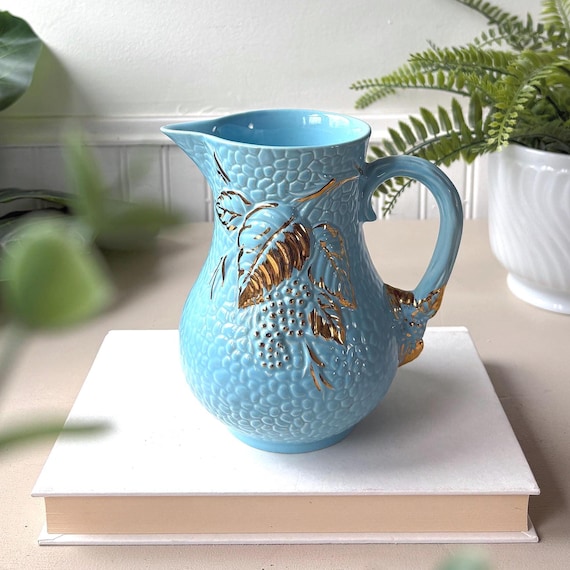 Wade England Goldine Blue Krug, Vintage 1950er Jahre MCM Mid Century Keramik Krug oder Vase