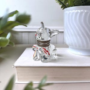 Vintage 1920s Glass Dog Inkwell, French Bulldog Style Clear Glass Inkwell with Painted Details, Art Deco Desk Collectible, Collectible