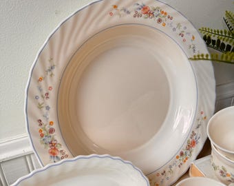 Vintage Arcopal France Milk Glass Dinnerware Set, Floral Victoria