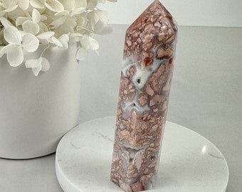 Enchanting Pink Agate Tower with Druzy Pockets - Small & Unique