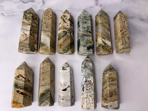 Ocean Jasper Tower, Druzy Geode Crystal Point