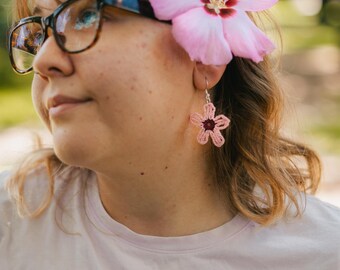 Cherry Blossom Earrings | Crochet Cherry Blossoms | Floral Jewelry