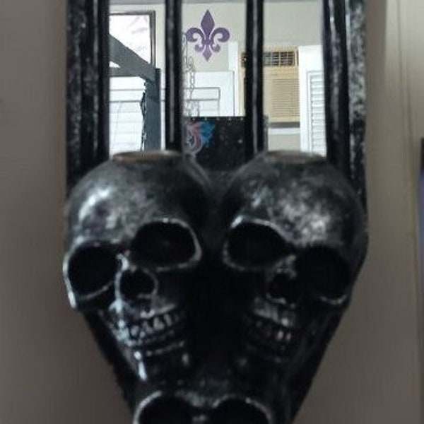 Skull Mirror Sconce Candle Holder Halloween Cathedral Style Gothic