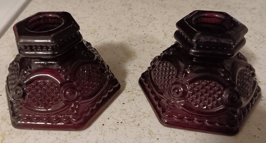 Vintage Avon Ruby Red Glass Candle Holder the 1876 Cape Cod Collection