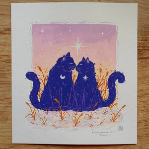 Original Cat Love gouache painting