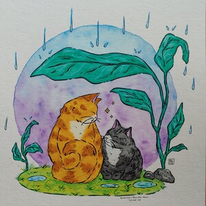 Original Together cat watercolor and ink painting