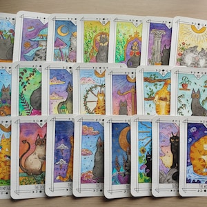 Pinturas originais de cartões postais de tarô de gato - pinturas em aquarela e tinta