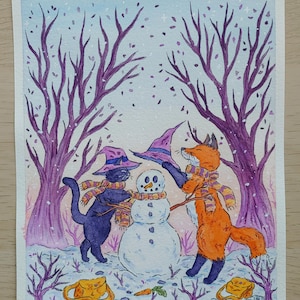 Giornata di neve originale - acquerello e pittura a inchiostro