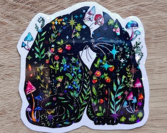 Naklejka holograficzna „One With Nature Starry” – zabawna naklejka z kotem