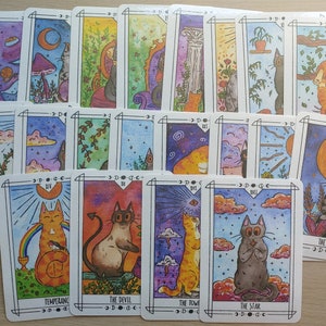 Chat carte de tarot arcanes majeurs - lot de 22 cartes - réalisé sur commande