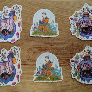 Diseños antiguos, nuevas impresiones de pegatinas, pegatinas de vinilo mate y holográfico estrellado