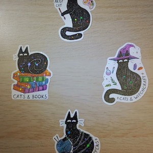 Loisirs chats - Stickers holographiques étoilés - tricot, crochet, chat artistique, livres