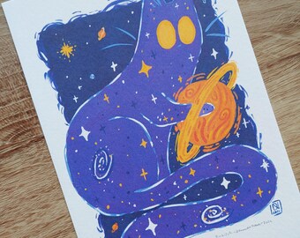 The Void of the Space art print - whimsical cute space cat art